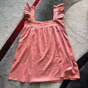 One Pretty Time Linen Blend Ruffled Strap Mini Dress